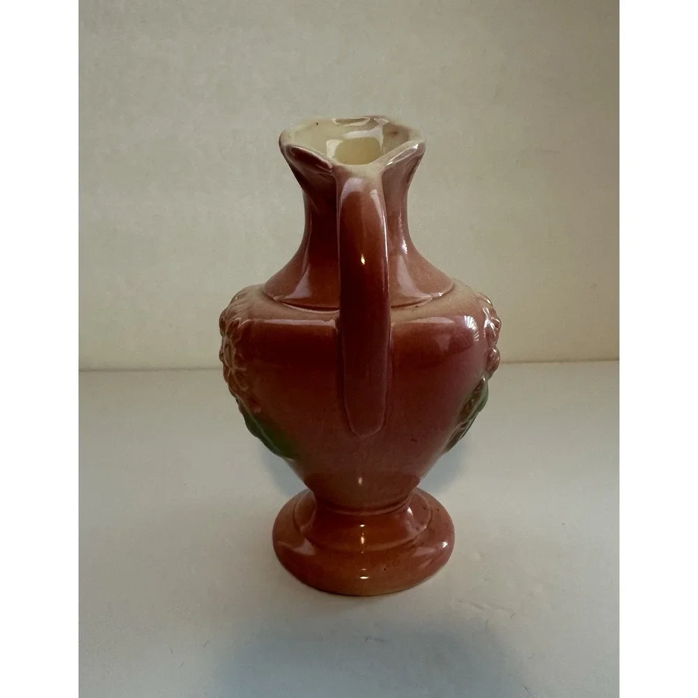 Vintage USA Pottery Pink Floral Ewer Pitcher Vase Embossed Flowers Art Pottery
